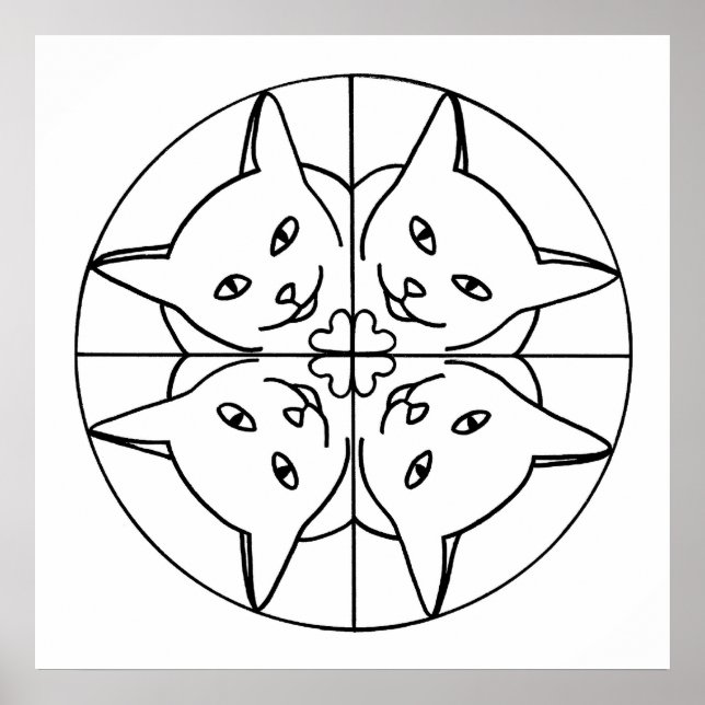 Póster Calidoscopio de Gatos Amantes de Gatos Corazones C (Frente)