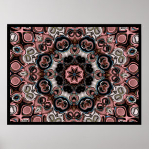Póster Calidoscopio floral rosa y gris