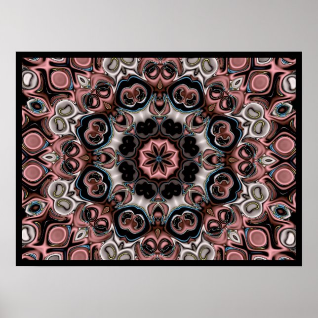 Póster Calidoscopio floral rosa y gris (Frente)