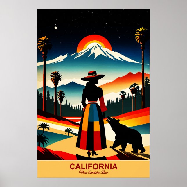 Póster California: Afiche de viajes Donde Sunshine vive (Frente)