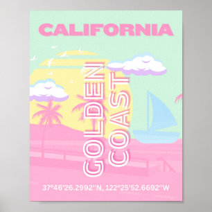 Póster California, Beach, Travel Art, Preppy