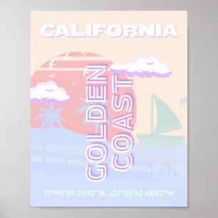 Póster California, Beach, Travel Art, Preppy, Pastel