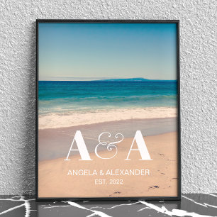 Póster  California Beach Wedding Monogram Photo