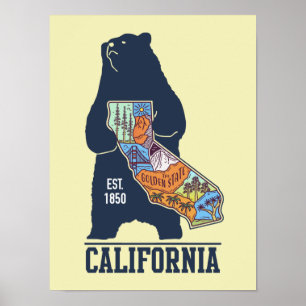 Póster  California Bear Golden State Poster