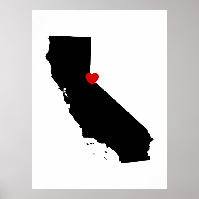 Póster California blanca y negra con corazón rojo (Frente)