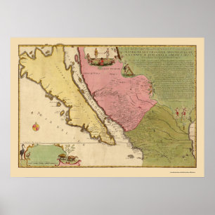 Póster California como isla, por N. de Fer 1720
