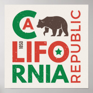 Póster California con el logotipo de oso pardo