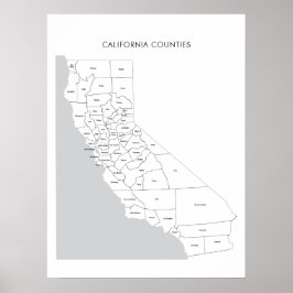 Póster California counties map with county names