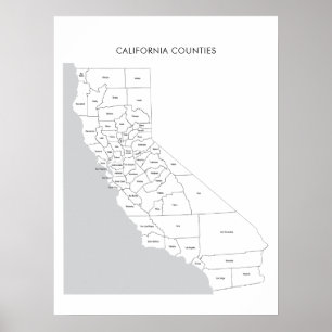 Póster California counties map with county names