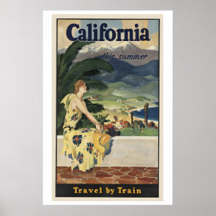 Póster California Este Verano Viaja en Tren Vintage
