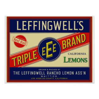 PÓSTER CALIFORNIA LEMONS DE LEFFINGWELL DE WHITTIER CA