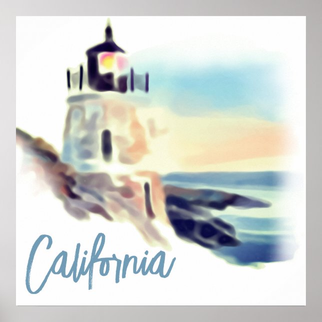 Póster California Lighthouse Sunset Painting Fine Art (Frente)