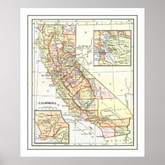 Póster California Map from 1911 Poster