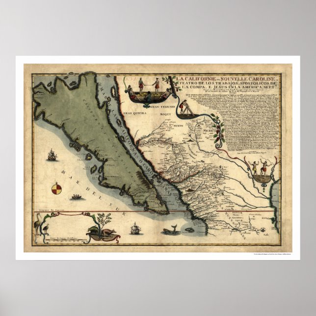 Póster California & Mexico Early Map 1712 (Frente)