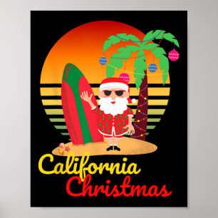 Póster California Navidad Playa Surf Santa Hombres Mujere