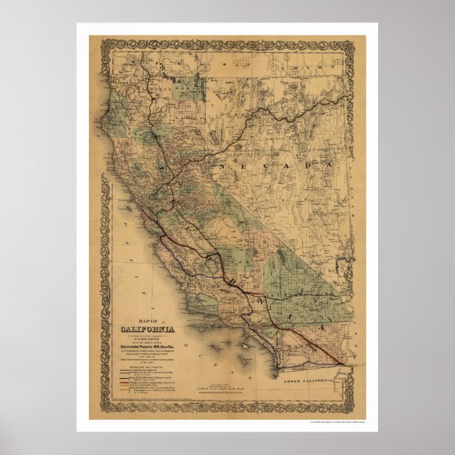 Póster California & Nevada Railroad Map 1876 (Frente)