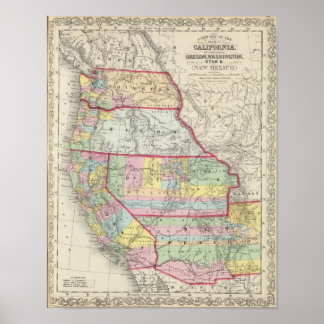 Póster California, Oregón, Washington, Utah, Nuevo México