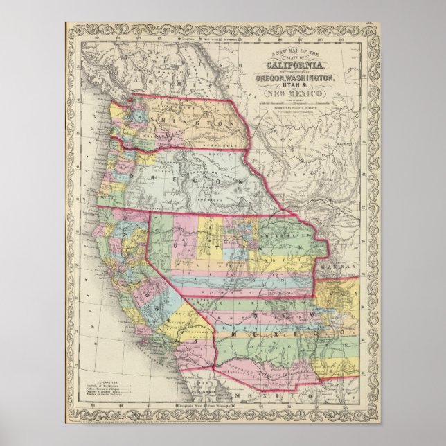 Póster California, Oregón, Washington, Utah, Nuevo México (Frente)