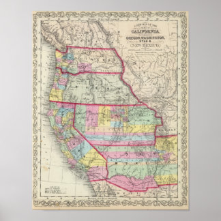 Póster California, Oregón, Washington, Utah, Nuevo México