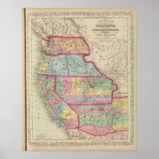Póster California, Oregón, Washington, Utah, Nuevo México