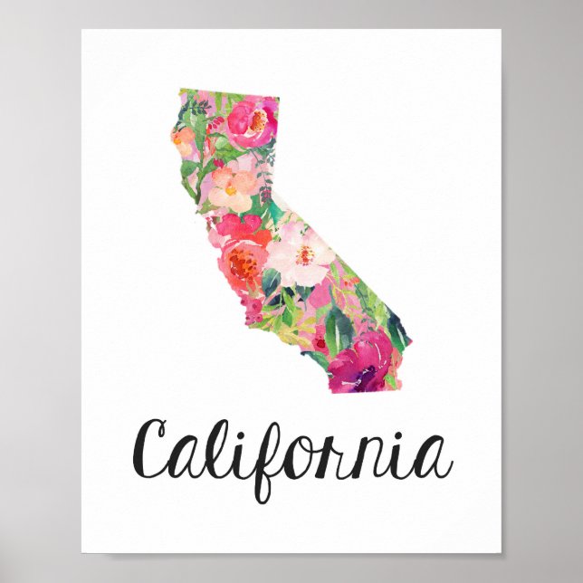 Póster California Print, Poster de mapas florales de Cali (Frente)