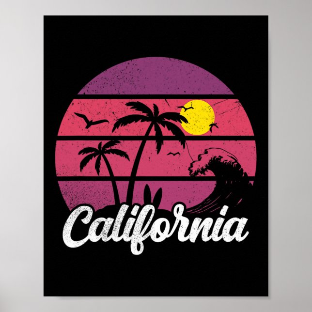 Póster California Retro Sunset Wave Surfboard Beach Surfi (Frente)
