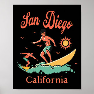 Póster California San Diego Ca Surfer Surfing Beach Vacat