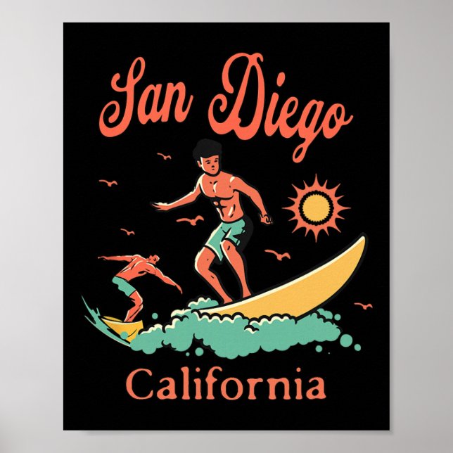 Póster California San Diego Ca Surfer Surfing Beach Vacat (Frente)