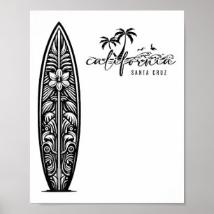 Póster California Santa Cruz, Surfing Tabla de surf Impre
