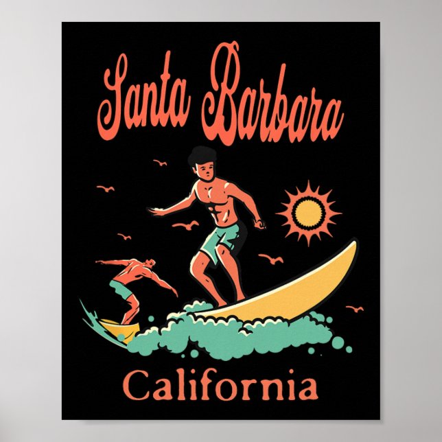 Póster California Santa Rra Ca Surfer Surfing Beach Vacat (Frente)
