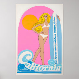 Póster California Surfing Art Surfer Print Western Airlin