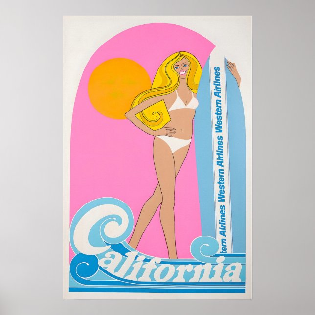 Póster California Surfing Art Surfer Print Western Airlin (Frente)