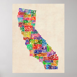 Póster California Typography Text Map