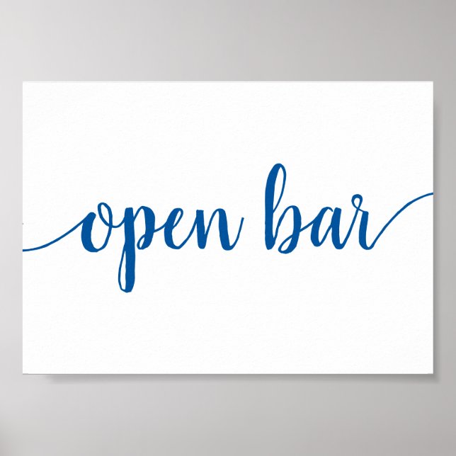Póster Caligrafía azul clásica | Script Open Bar Rótulo (Frente)