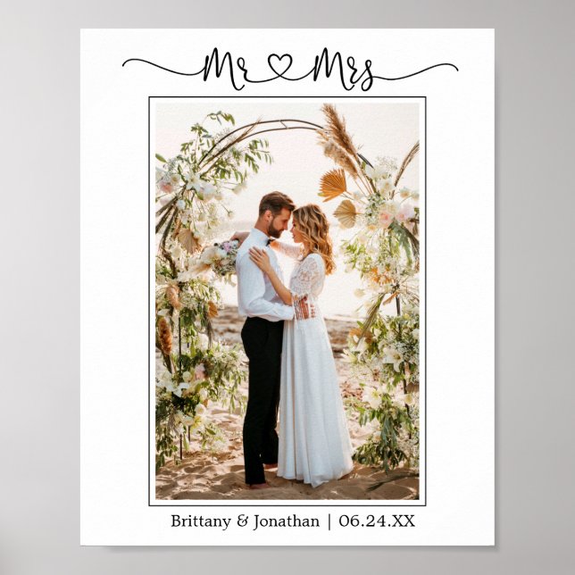 Póster Caligrafía Corazón Sr. y Sra. Fotografía de Boda (Frente)