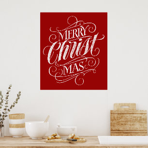 Póster Caligrafía cristiana de navidad de moras Jesús roj