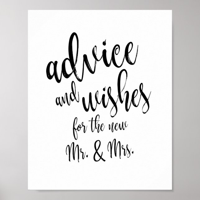 Póster Caligrafía de Consejos y Deseos para Bodas 8x10 (Frente)