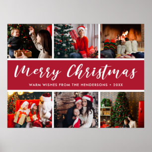 Póster Caligrafía del Collage de fotos navideño de Feliz