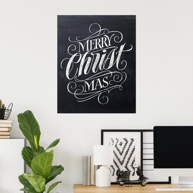 Póster Caligrafía del tablero de cromo de Navidad Christi (Oficina en casa)