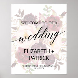Póster Caligrafía elegante | Faded Floral Boda Welcome