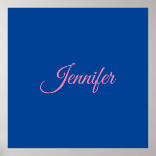 Póster Caligrafía Elegante Rosa Azul Nombre Personalizado