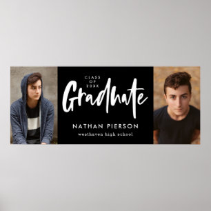 Póster Caligrafía moderna Black Two Photo Graduation