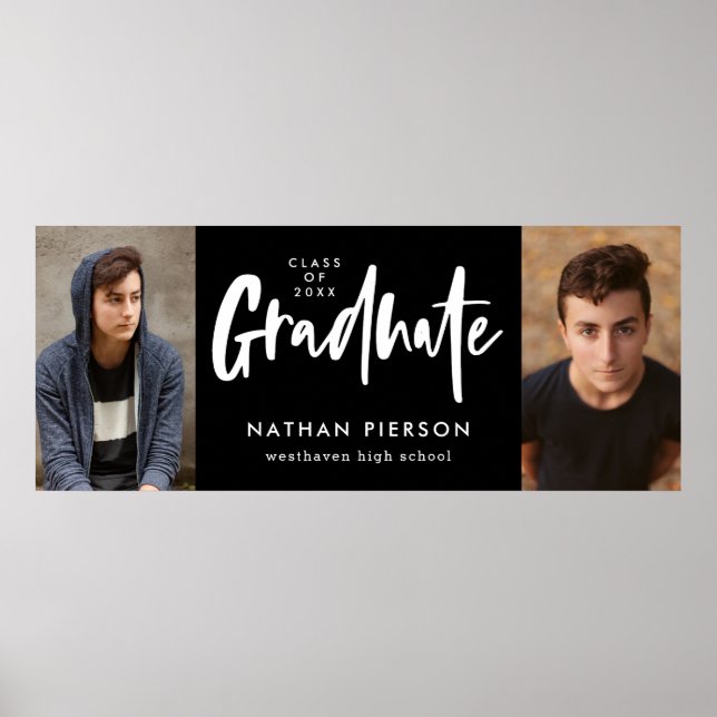 Póster Caligrafía moderna Black Two Photo Graduation (Frente)