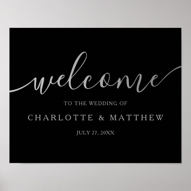 Póster Caligrafía plateada | Poster del Boda de bienvenid (Frente)