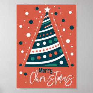 Póster Caligrafía retro minimalista Árbol de navidad Feli