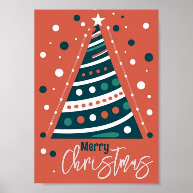 Póster Caligrafía retro minimalista Árbol de navidad Feli (Frente)