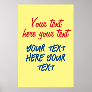 Póster Caligrafía roja azul tu texto aquí reemplazar eslo