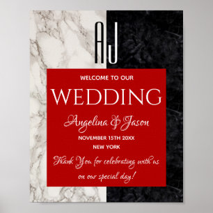 Póster Caligrafía Roja Bienvenida Boda