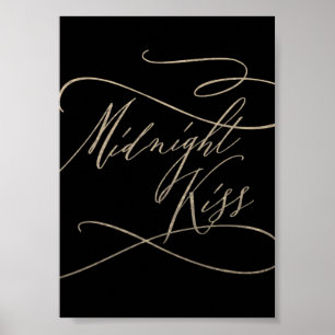 Póster Caligrafía romántica de oro Black Midnight Kiss