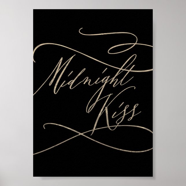 Póster Caligrafía romántica de oro Black Midnight Kiss (Frente)